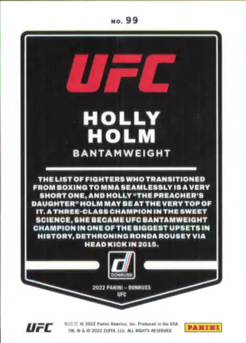 Holly Holm Card from 2022 Donruss UFC #99 featuring iconic MMA fighter Holly Holm