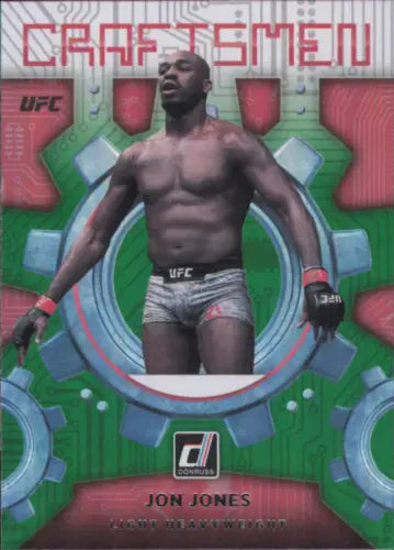 UFC trading card of Jon Jones in fighting stance with Donruss UFC Craftsmen Green Flood design