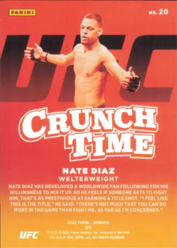 Nate Diaz 2022 Donruss UFC Crunch Time #20 trading card NM-MT for collectors