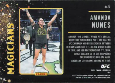 Amanda Nunes 2022 Donruss UFC Magicians #6 trading card in NM-MT condition