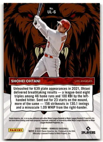 Shohei Ohtani baseball card from 2022 Donruss Unleashed Vector with original gloss finish