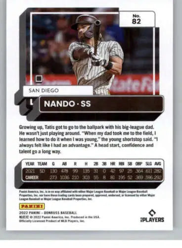 2022 Donruss Variations #82 Fernando Tatis Jr. baseball card with original gloss finish