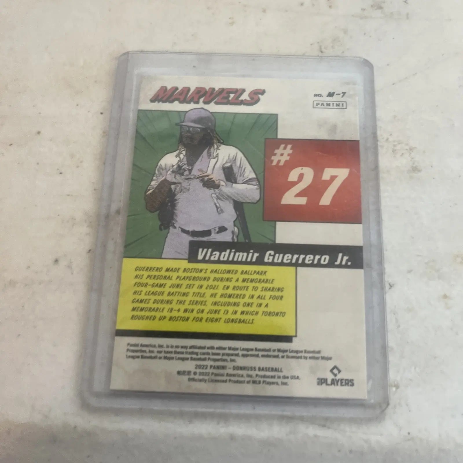 Vladimir Guerrero Jr. Marvels trading card from 2022 Donruss collection