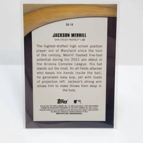 Jackson Merrill Bowman Chrome Shades of Greatness Rookie card in black frame