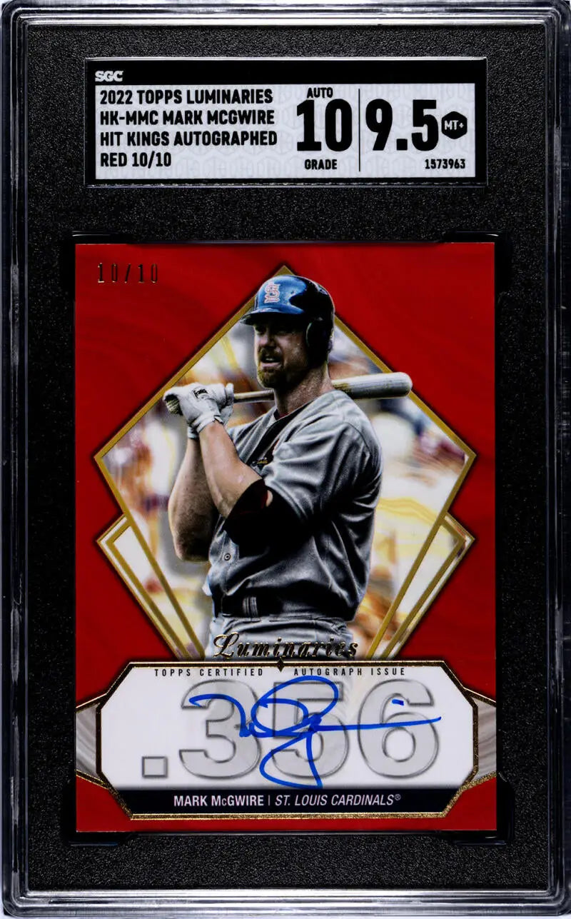 Graded Mark McGwire baseball card in gray uniform with autograph, St. Louis Cardinals design