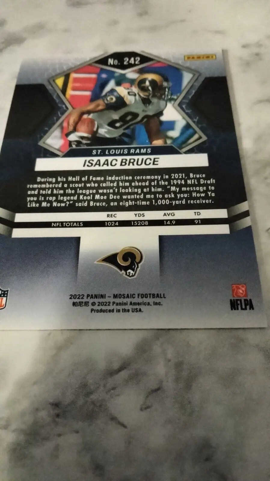 2022 Mosaic Football Base #242 Isaac Bruce card for St. Louis Rams collectors