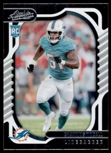 Football trading card of Channing Tindall in teal Miami Dolphins uniform, Panini Absolute