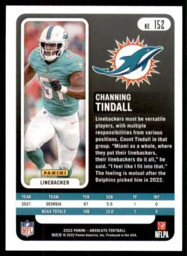 NFL trading card of Channing Tindall from 2022 Panini Absolute in original gloss