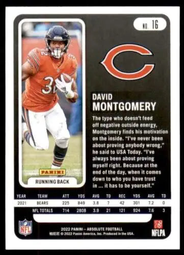 David Montgomery football card from 2022 Panini Absolute with original gloss features