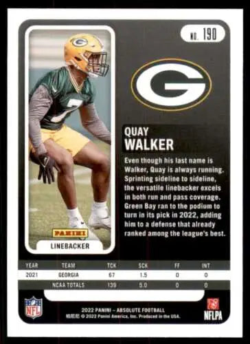 NFL trading card of Quay Walker from 2022 Panini Absolute with original gloss finish