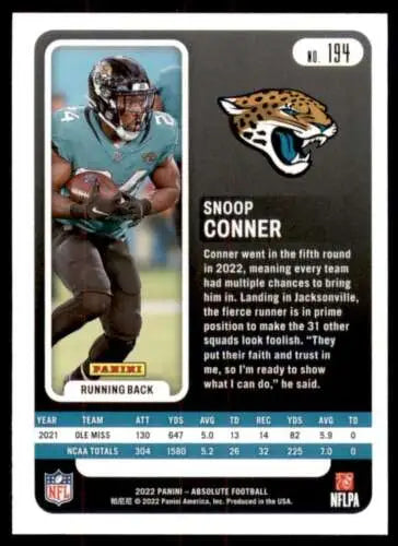 NFL trading card of Snoop Conner from 2022 Panini Absolute with original gloss finish