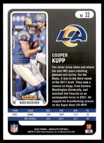 Cooper Kupp football card from 2022 Panini Absolute featuring original gloss finish