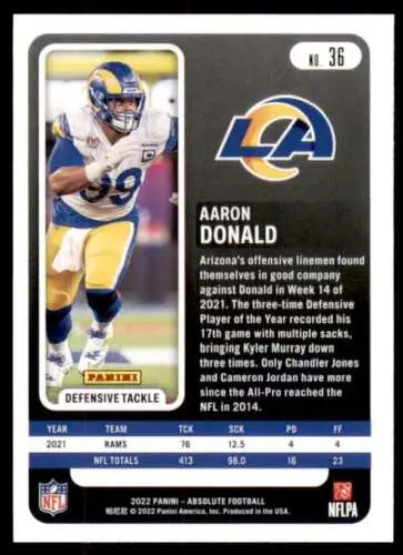 Aaron Donald football card from 2022 Panini Absolute showcasing original gloss finish