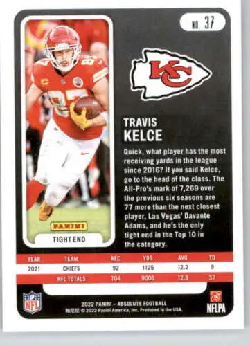 Travis Kelce football card from 2022 Panini Absolute featuring original gloss finish