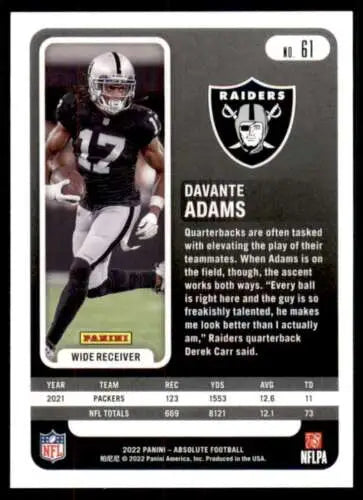 Davante Adams football card 2022 Panini Absolute NM Near Mint LV Raiders original gloss