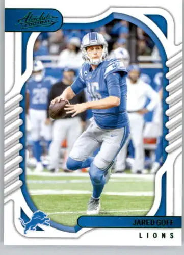 Football trading card of Jared Goff in blue uniform, Panini Absolute Green collectible