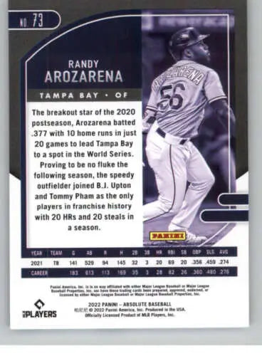 2022 Panini Absolute Retail #73 Randy Arozarena baseball card in original gloss finish