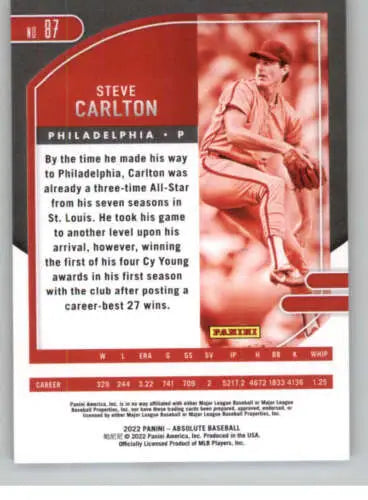 Steve Carlton baseball card from 2022 Panini Absolute Retail featuring original gloss