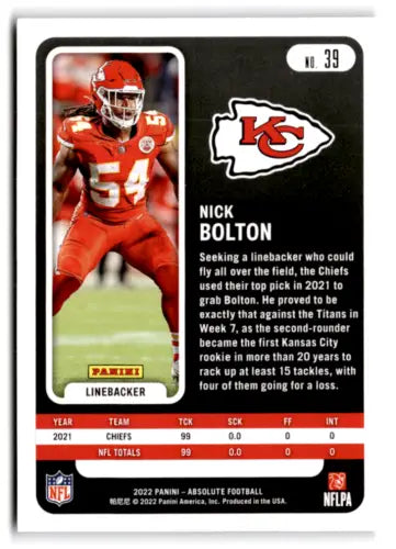 Nick Bolton football card from 2022 Panini Absolute Yellow in Near Mint condition