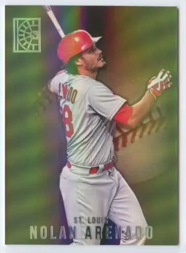 Nolan Arenado in St. Louis Cardinals gray uniform swinging bat, Panini Capstone original gloss