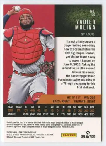 2022 Panini Capstone #99 Yadier Molina baseball card with original gloss finish