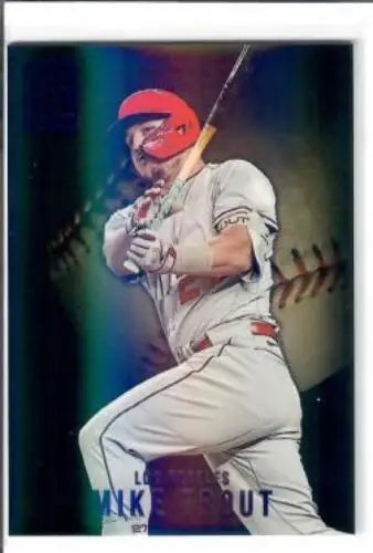 Baseball card of Mike Trout in 2022 Panini Capstone Blue with original gloss features