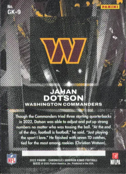 2022 Panini Chronicles Gridiron Kings #9 Jahan Dotson Rookie Commanders NM-MT