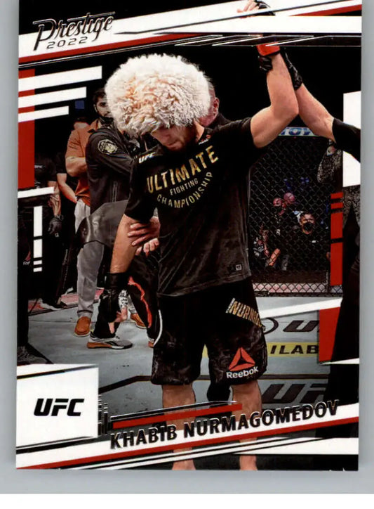 UFC trading card of Khabib Nurmagomedov celebrating in the octagon from Panini Chronicles