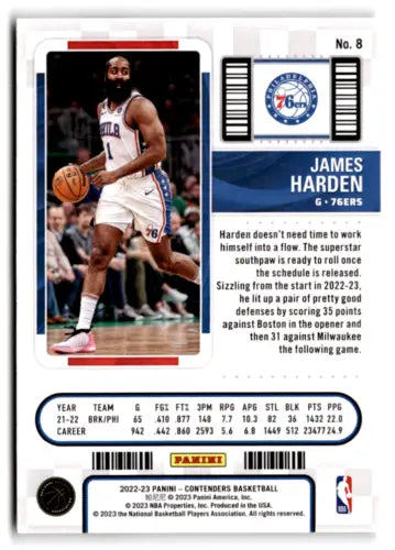 James Harden 2022 Panini Contenders Game Ticket Bronze basketball card NM-MT 76ers