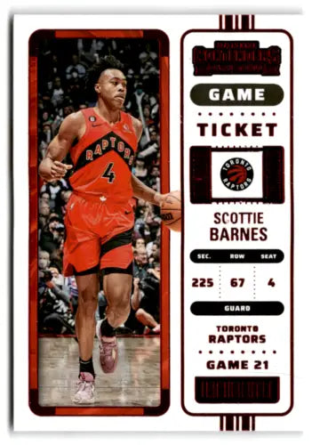 2022 Panini Contenders Game Ticket Red #12 Scottie Barnes basketball card with original gloss