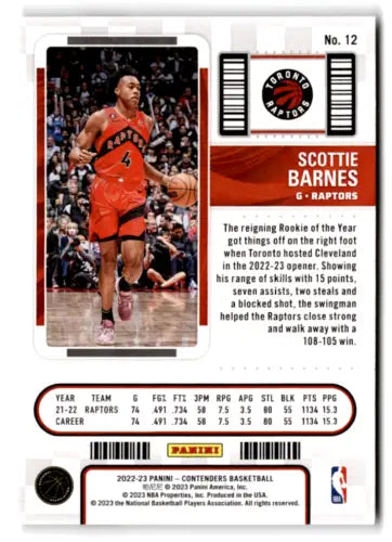 Scottie Barnes 2022 Panini Contenders Game Ticket Red basketball card with original gloss