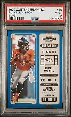 2022 Panini Contenders Optic Russell Wilson #18 Blue Football PSA 9