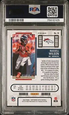 Graded 2022 Panini Contenders Optic Russell Wilson #18 Blue Football PSA 9 collectible card