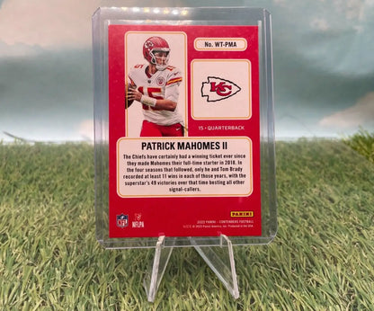 Patrick Mahomes football card from 2022 Panini Contenders for Kansas City Chiefs