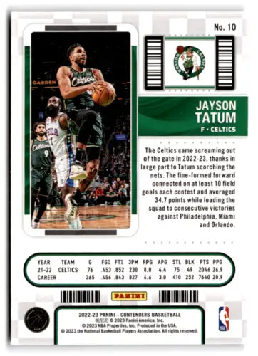 Basketball trading card of Jayson Tatum, 2022 Panini Contenders Season Ticket Retail