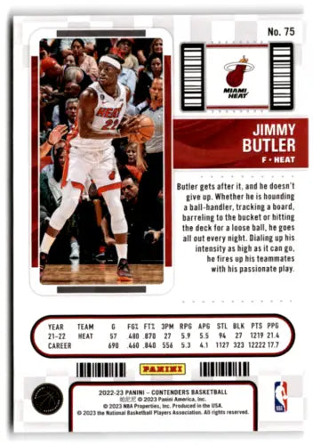 Jimmy Butler basketball card from 2022 Panini Contenders Season Ticket Retail #75, NM