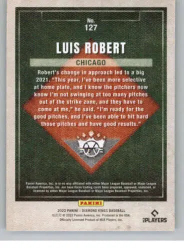 Baseball card back of 2022 Panini Diamond Kings Luis Robert with original gloss finish