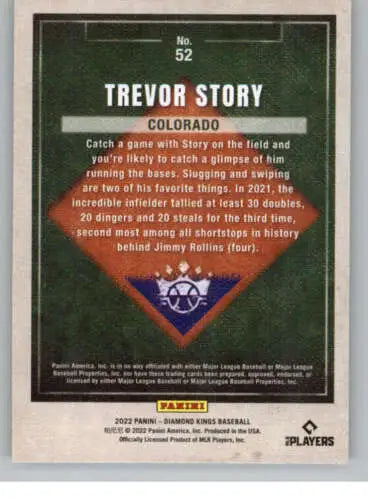 Trevor Story baseball card from 2022 Panini Diamond Kings, original gloss, Rockies