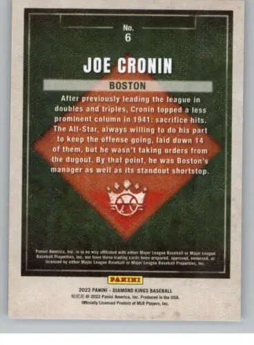 Joe Cronin baseball card from 2022 Panini Diamond Kings with original gloss finish