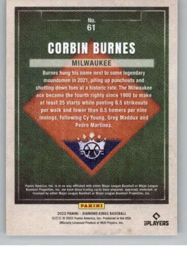 2022 Panini Diamond Kings Corbin Burnes baseball card with original gloss finish