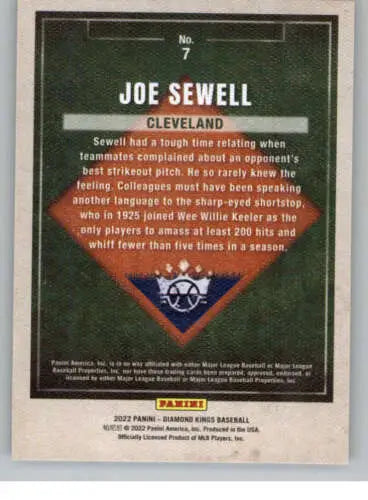 Joe Sewell baseball card from 2022 Panini Diamond Kings with original gloss finish