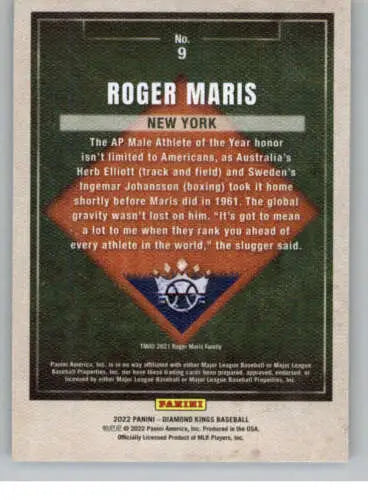 2022 Panini Diamond Kings Roger Maris baseball card featuring original gloss finish