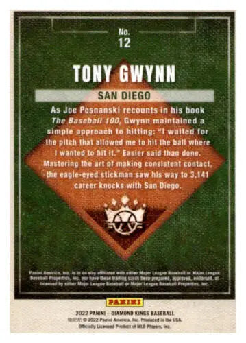 Baseball card featuring Tony Gwynn quote, 2022 Panini Diamond Kings Artist Proof Blue