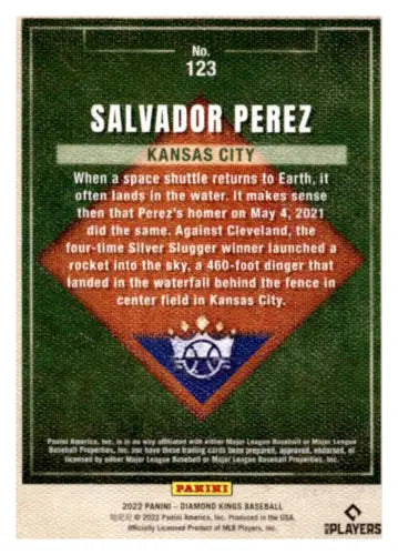 Baseball card features home run description at Kauffman Stadium, Panini Diamond Kings Artist Proof