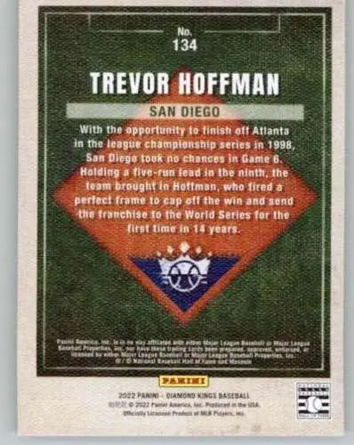 Trevor Hoffman Baseball trading card, 2022 Panini Diamond Kings Artist Proof Blue, game-winning moment