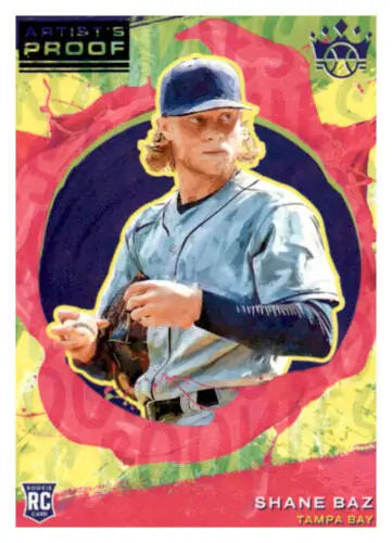 Baseball card of Tampa Bay Rays pitcher Shane Baz in light blue uniform, Panini Diamond Kings