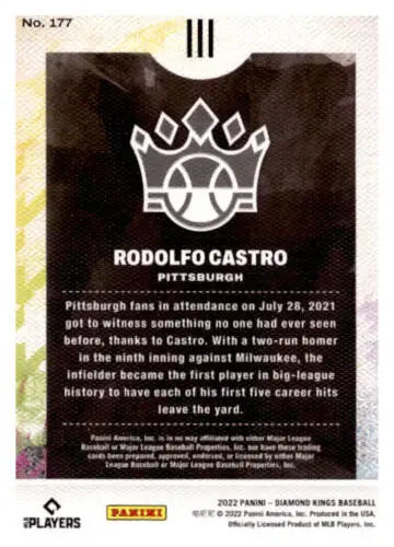 Back of 2022 Panini Diamond Kings Artist Proof Blue Baseball Card #177 Rodolfo Castro NM-MT