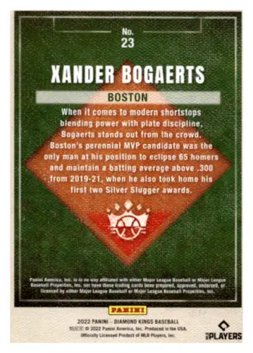 Baseball card featuring Xander Bogaerts in Panini Diamond Kings Artist Proof design