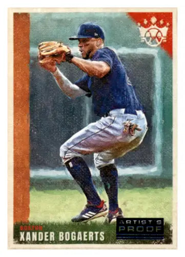 Baseball player in fielding stance wearing navy uniform, Panini Diamond Kings Artist Proof