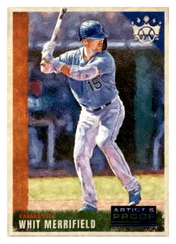 Baseball trading card of Whit Merrifield in batting stance, Panini Diamond Kings Artist Proof